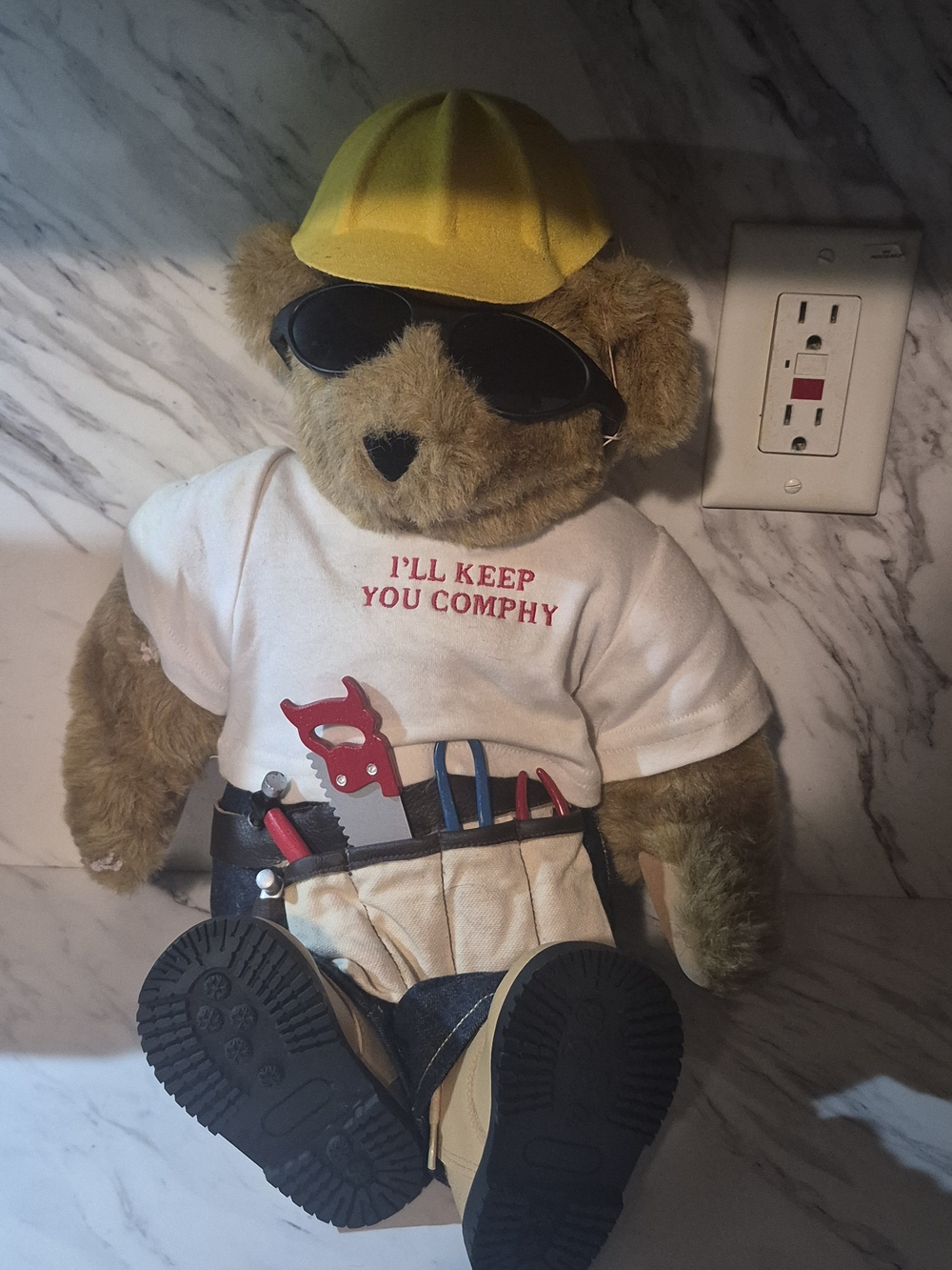Vermont Teddy Bear Company Plush Jointed Bear Hard Hat Sunglass Jeans Boots Tool